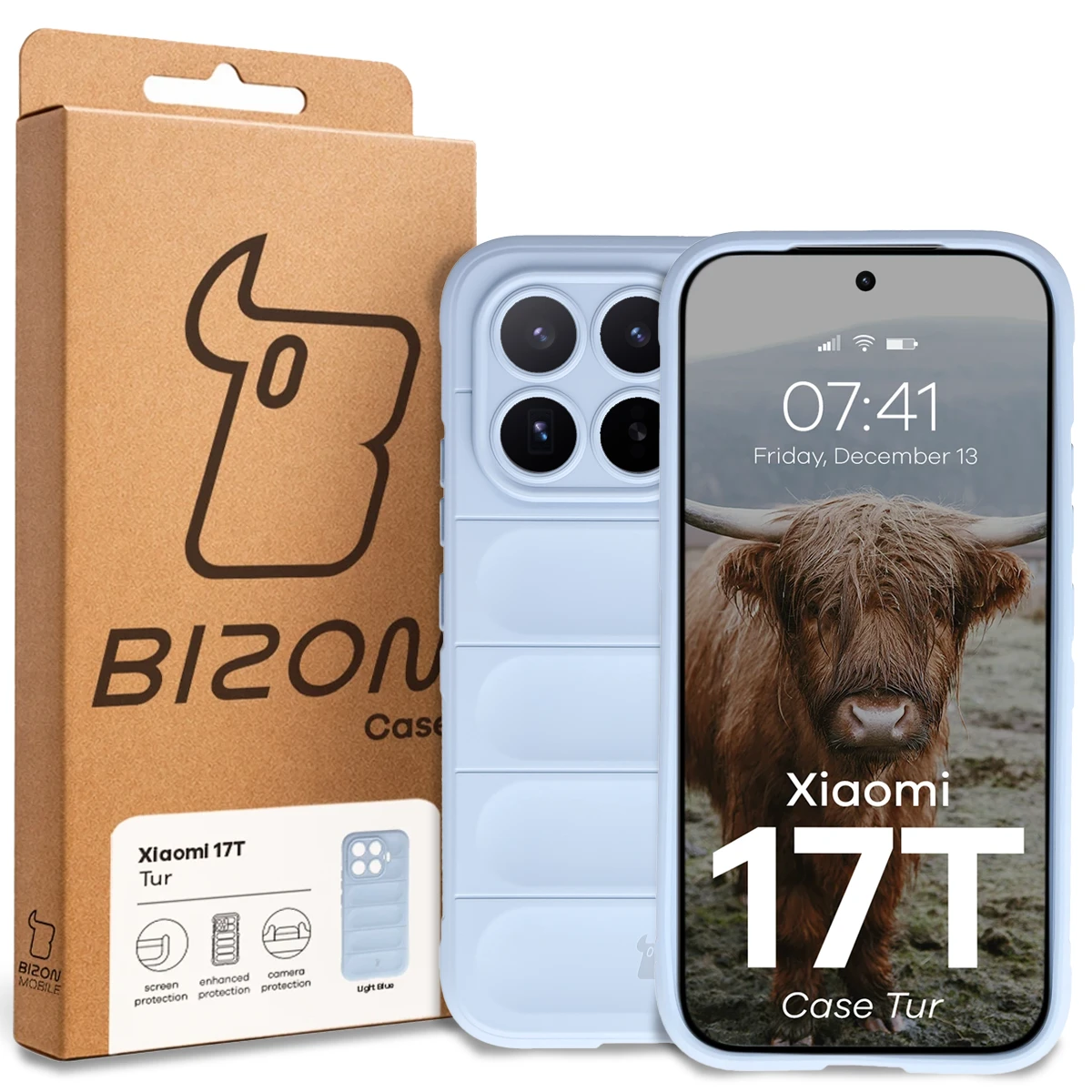 Przód pudełka Bizon Case z dedykowaną etykietą do Xiaomi 17T