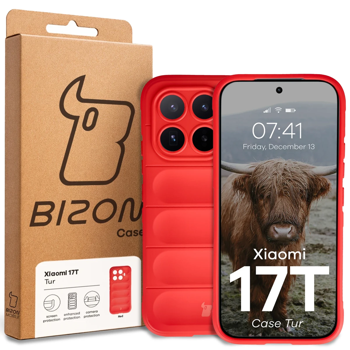 Przód pudełka Bizon Case z dedykowaną etykietą do Xiaomi 17T