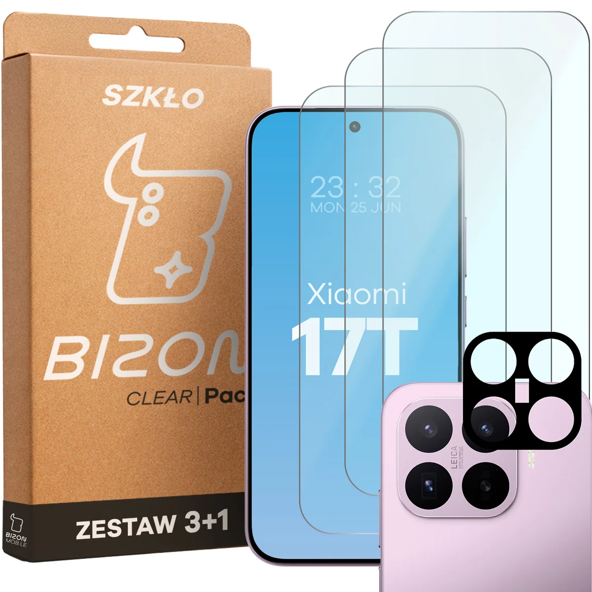 Pudełko i zestaw szkieł do Xiaomi 17T: 3x szkło hartowane i lens
