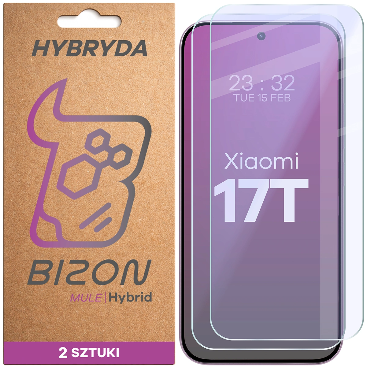 Elastyczne szkło hybrydowe Bizon Hybrid Mule Duo do Xiaomi 17T, 2 sztuki