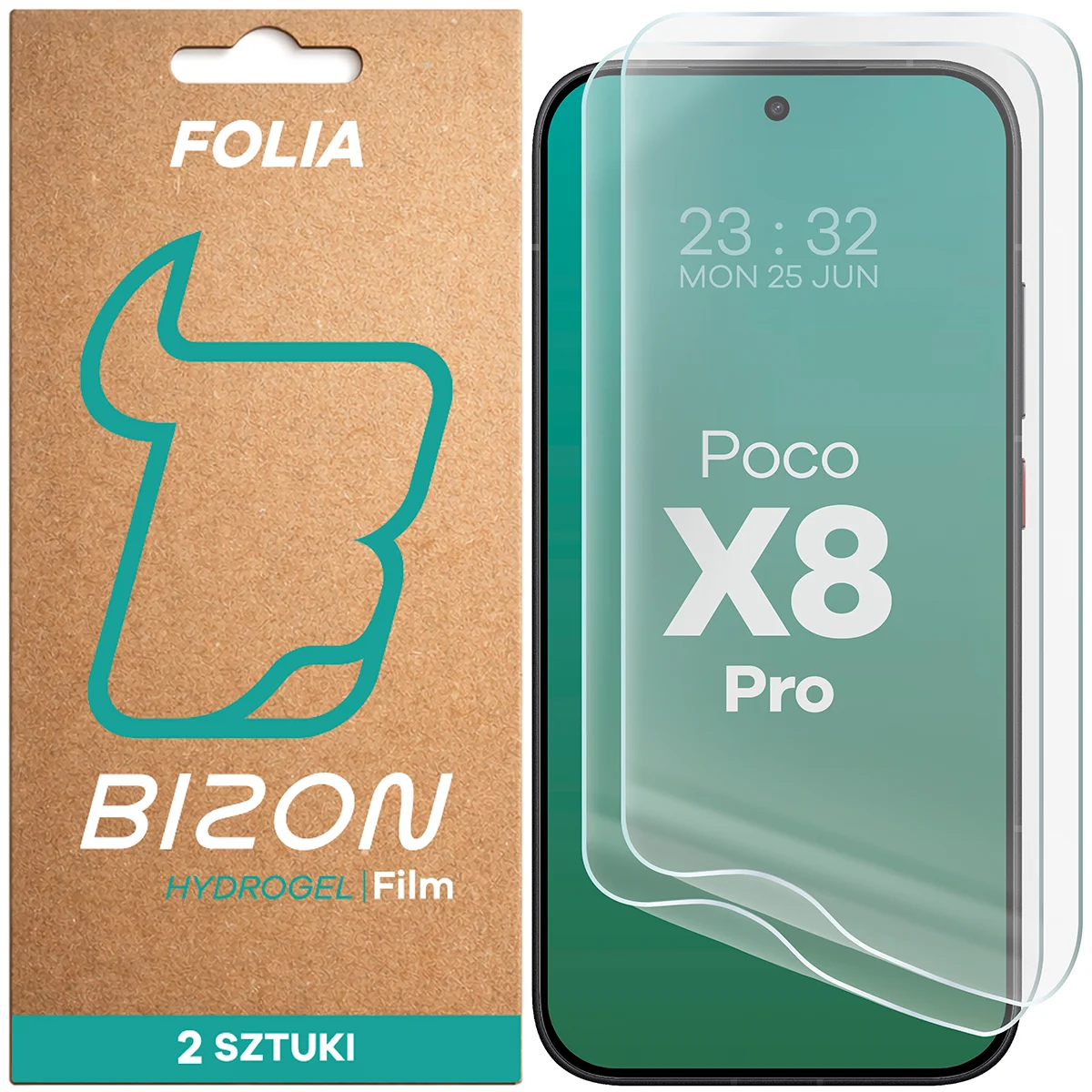 Pudełko i folia hydrożelowa na ekran Bizon Film Hydrogel Front Duo do Xiaomi POCO X8 Pro