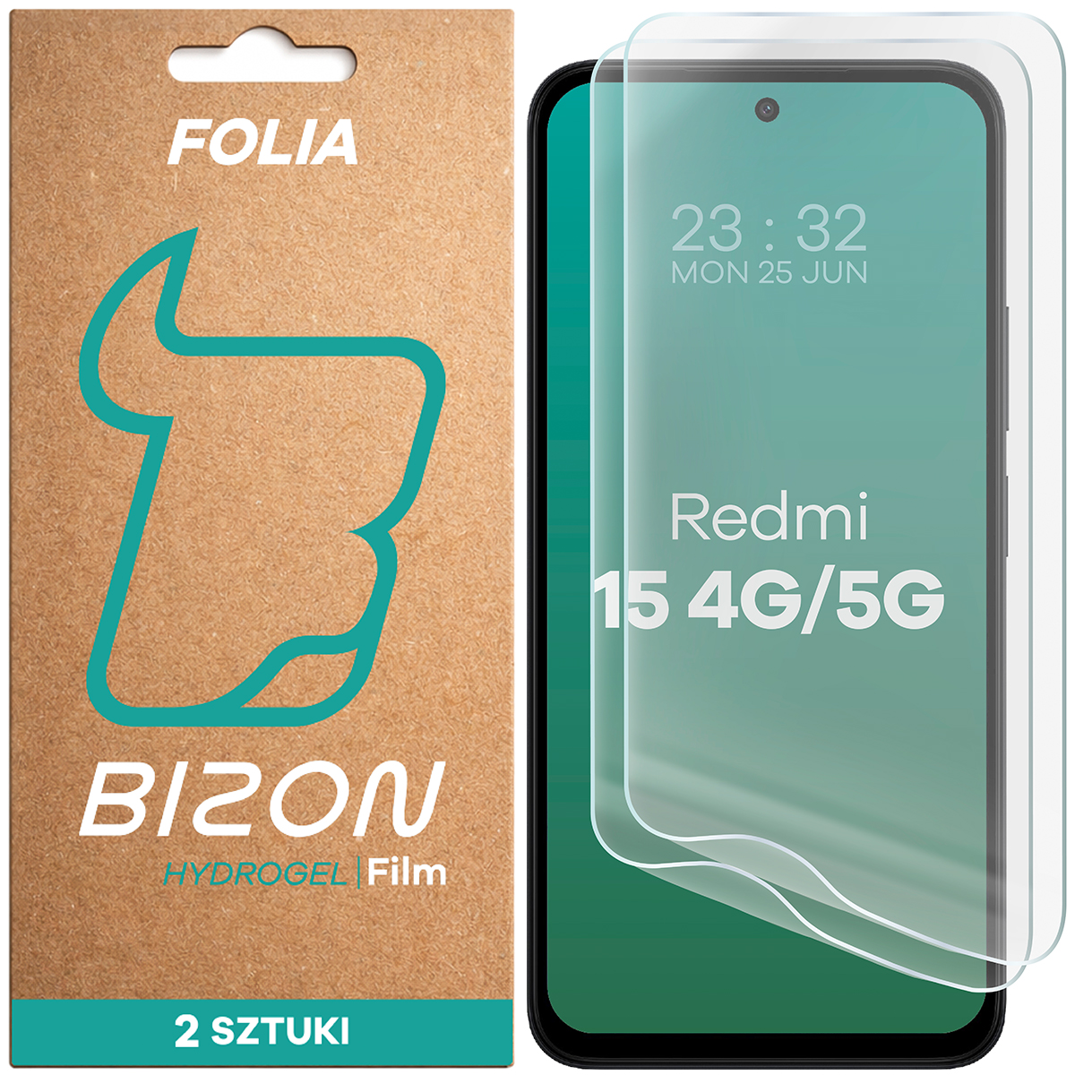 Pudełko i folia hydrożelowa na ekran Bizon Film Hydrogel Front Duo do Xiaomi Redmi 15 4G / 5G