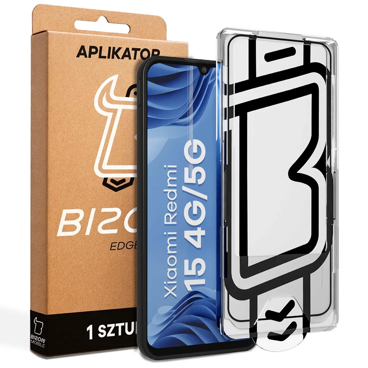 Szkło z aplikatorem Bizon Glass Aplikator Edge dla Xiaomi Redmi 15 4G / 5G
