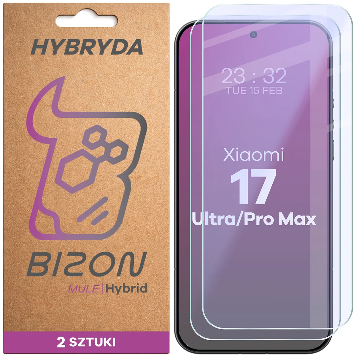 Elastyczne szkło hybrydowe Bizon Hybrid Mule Duo do Xiaomi 17 Ultra / Xiaomi 17 Pro Max, 2 sztuki