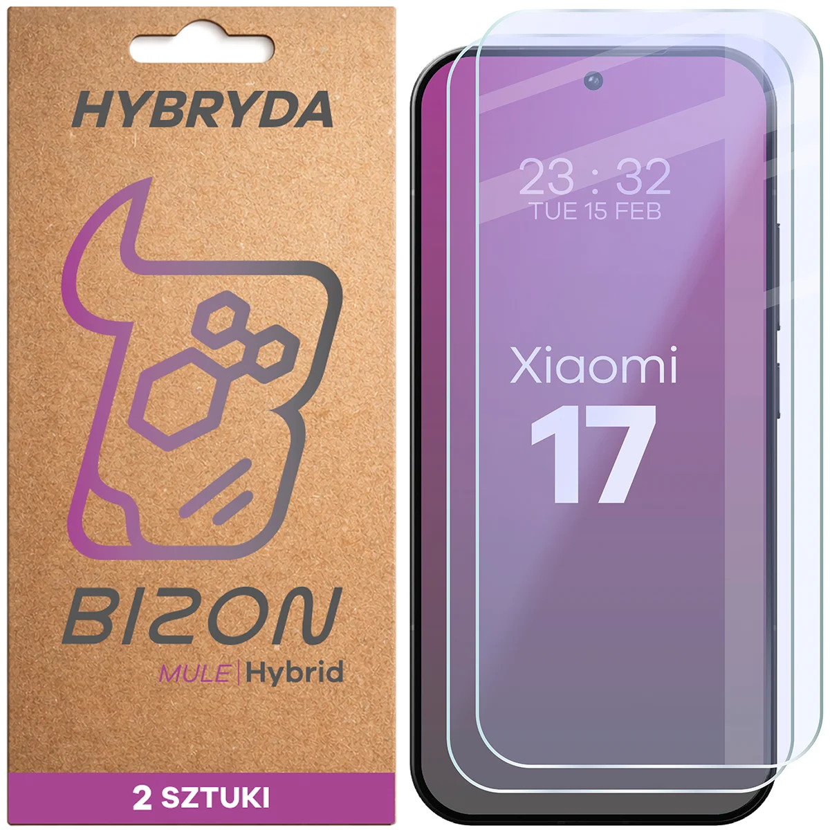 Elastyczne szkło hybrydowe Bizon Hybrid Mule Duo do Xiaomi 17, 2 sztuki