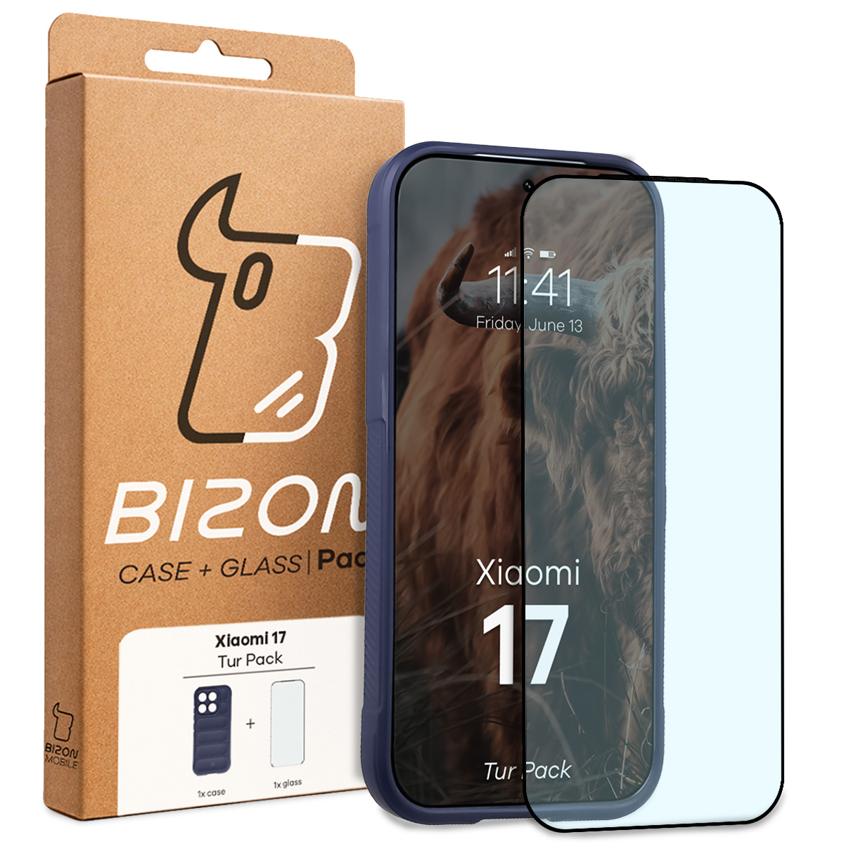 Przód pudełka Bizon Tur Pack z dedykowaną etykietą do Xiaomi 17