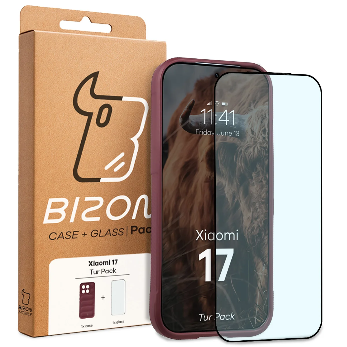 Przód pudełka Bizon Tur Pack z dedykowaną etykietą do Xiaomi 17