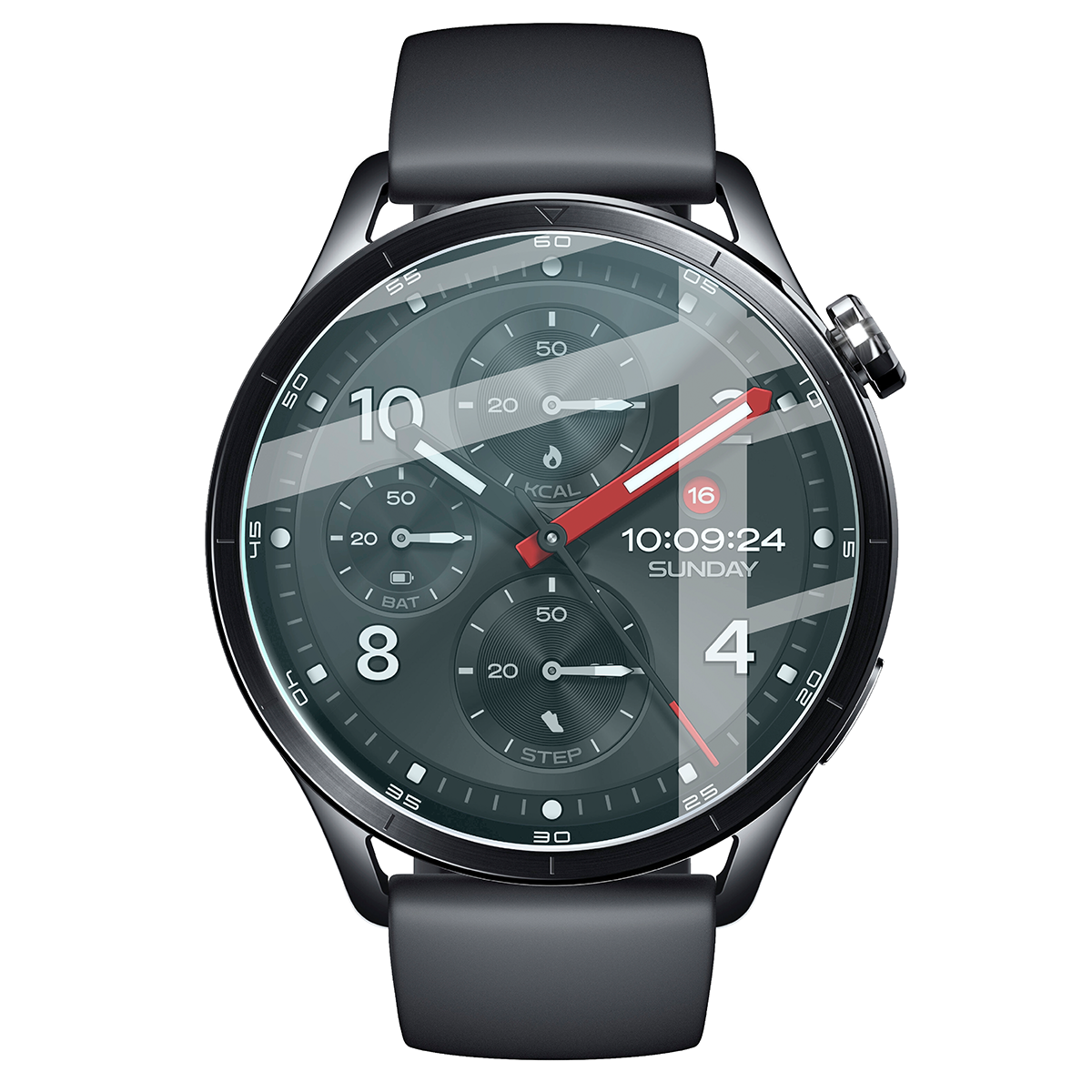 Zegarek i szkło hartowane Bizon Watch Glass Clear zestawione obok siebie do Xiaomi Watch S5